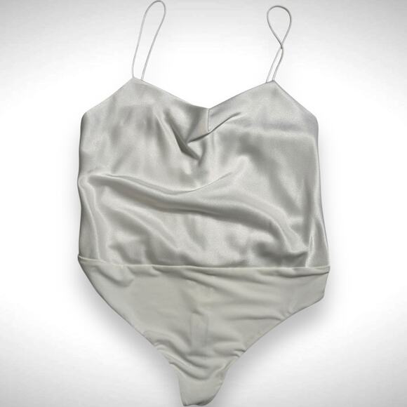 Alice + Olivia Size XL Classic Harmon Cami Strap Bodysuit White Satin Minimalist - Picture 3 of 11